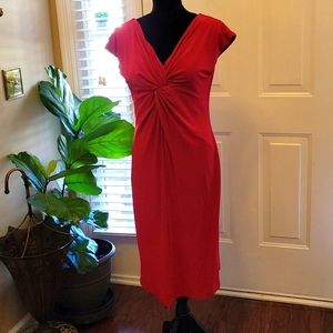 Doc & Amelia Premier stretch red sleeveless dress twist V neckline & back 4 EUC…